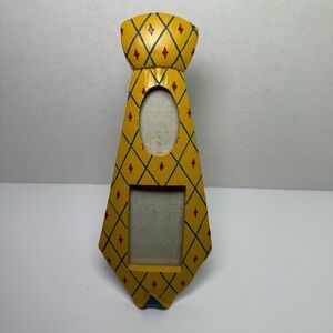 Cute Vintage Neck Tie Wood Picture Frame Yellow Diamond Pattern With 2 Pictures